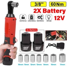Electric Cordless Ratchet 3/8" Right Angle Wrench Impact Power Tool + 2 Battery