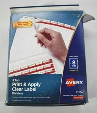 Avery 11557 8 Tab Print & Apply Clear Label Dividers Laser or Inkjet Open Box