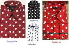 Men's 100 Cotton Polka Dot Design Dress Shirt Black/White White/Navy AH616