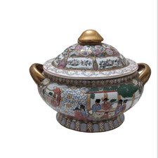 Antique Chinese Canton Famille Rose Porcelain Tureen Lid Antique Handpainted