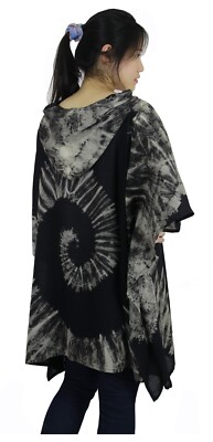 Handmade Tie Dye Caftan Blouse - Rayon, Plus Size Cover Up, Navy Blue (Fits L To 4X) - View #4