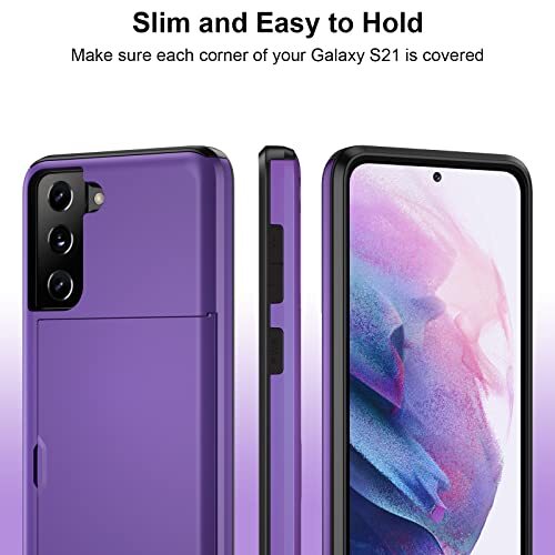 Für Samsung S21 Hülle, Galaxy S21 Hülle Kreditkarte Ausweise Bargeldhalter Hülle Lila - Bild 6 von 7