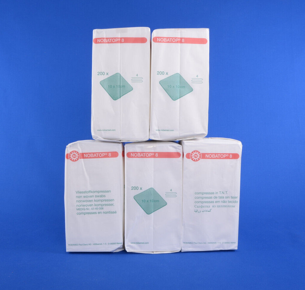1000 Kompressen Nobatop 8, 10x10 cm Vliesstoff Wundkompressen 4-lg - PZN 7099208