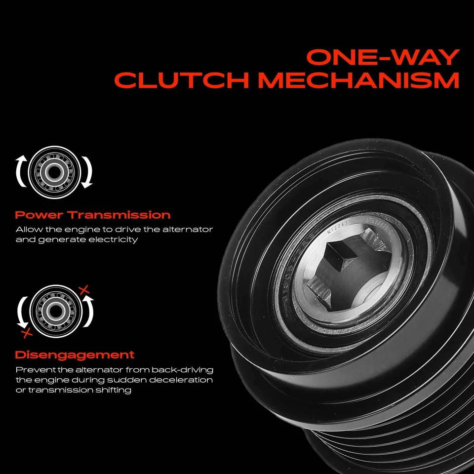 Polea de embrague alternador para Jeep Grand Cherokee Wrangler Liberty 6 ranuras CW Foto 3 de 4