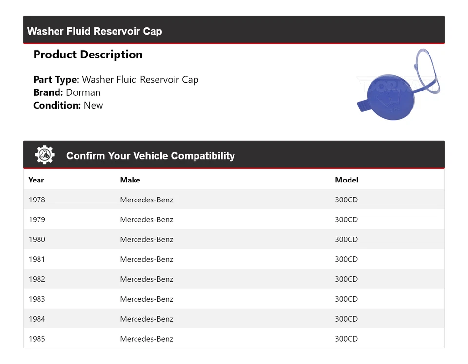 For 1978-1985 Mercedes-Benz 300CD Dorman Washer Fluid Reservoir Cap 1979 1980 - Image 2 of 4