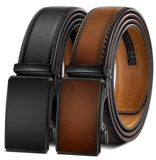 Men Belt 2 Pack Leather Ratchet Easy Click Slide 1 3 8 Inch Cut for Fit Waist