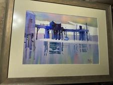 Frank R. Webb (Born 1927) "Dock Scene" Watercolor Painting - Signed And Framed