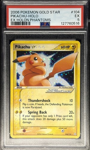 2006 POKEMON EX HOLON PHANTOMS GOLD STAR #104 PIKACHU-HOLO PSA 5