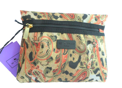 Etro Pouch Make Up Bag Fabric Etro Tan Colorful Etro Print NWT