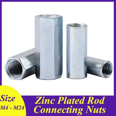 M4 - M24 Zinc Plated Rod Connecting Nuts Allthread Bar Hexagon/Round Connectors
