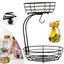 2 Tier Fruit Bowl Holder with Banana Hanger Hook Tree Fruit Bowl Basket Stand