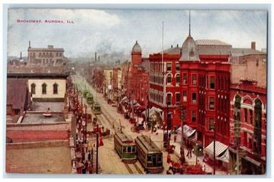 c1910s Broadway Stores Trolley Cars Aurora Illinois IL Unposted Antique Postcard