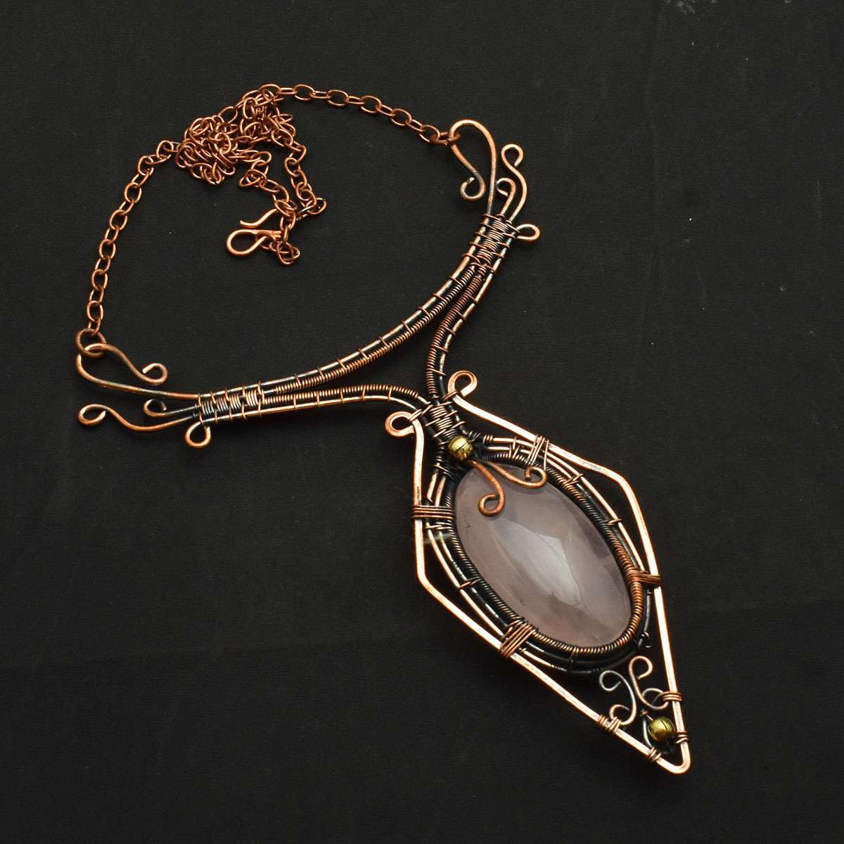 Rose Quartz Gemstone Handmade Copper Wire Necklace Jewelry Gift 36 Gms AN 71587