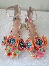 Betsey Johnson Women's Brandee Floral Block Heel Ankle Strap Sandals Size 8.5