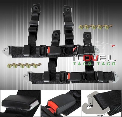 Pair Of 2'' Black Nylon 4 Point Seat Belt Harness Quick Snap Strap Buckle