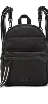 PINK Convertible Mini Backpack Black Quilted with Detachable  display picture 3