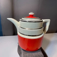 Vintage Halls Superior Kitchenware MCM Red/Orange Cream Silver Coffee. UNUSED