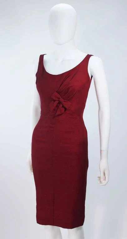 ELIZABETH MASON COUTURE Burgundy Silk Cocktail Dress w/ Bow image 5