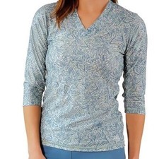 UV SKINZ UPF 50 Sunwear Blue Green Floral Rashguard 3/4 Sleeve Top EUC Size M