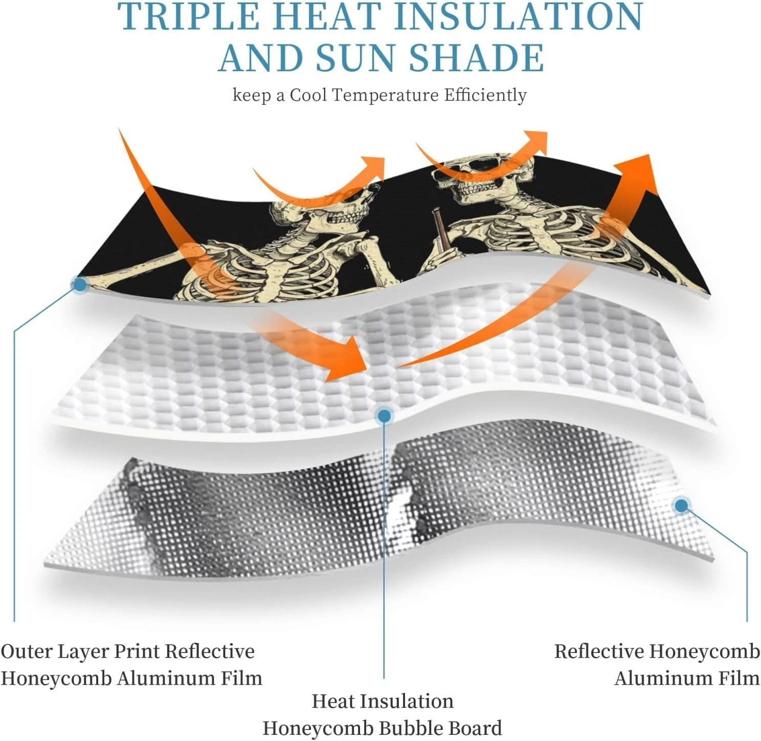 Windshield Sun Shade Funny Skeleton Car Front Window S:51x27.5 inch, D02