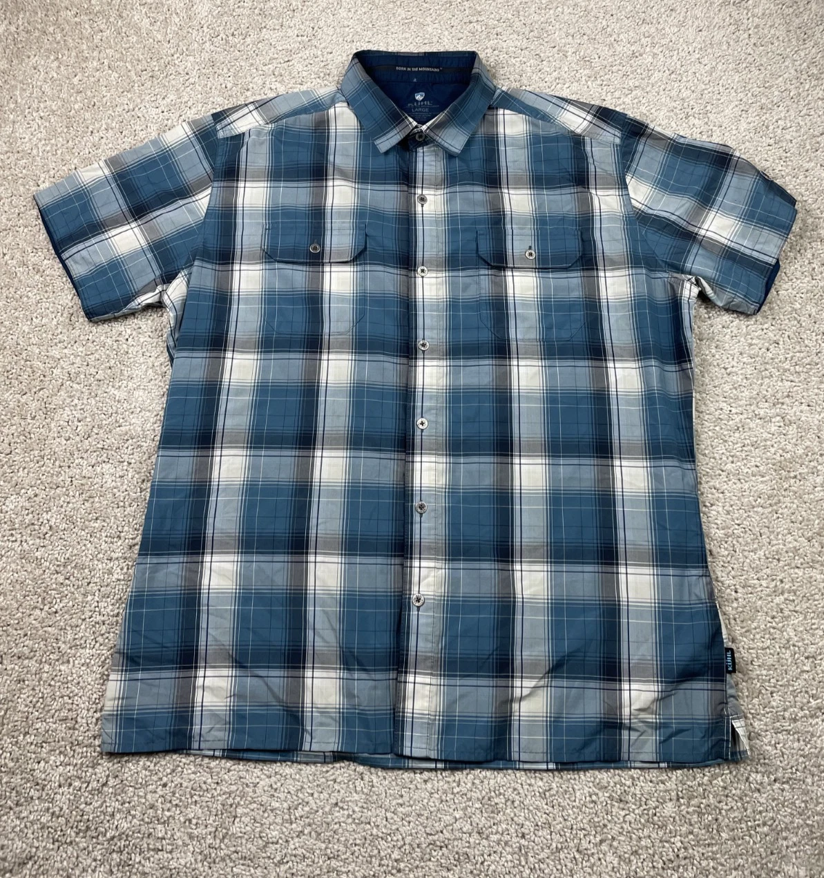 Kuhl Response Shirt Mens Size Large Blue Plaid Button Up Outdoor Casual Hiking