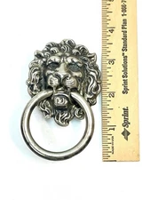 NOS Large 3.5" Nickel Finish Lion Head Drop Ring Drawer Pull KBC Brass Co lot785