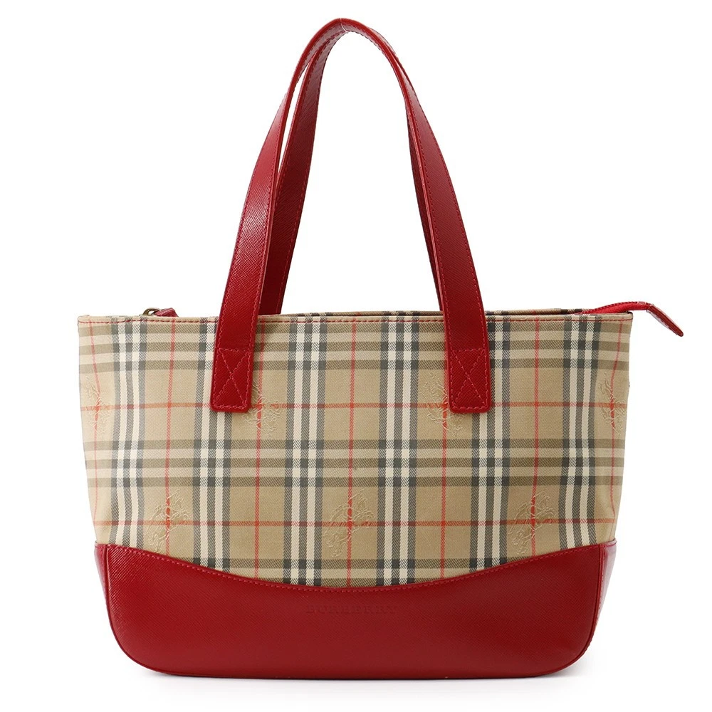 Burberry — BURBERRY Check Tote Bag Canvas/Leather Red/Beige