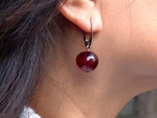 Genuine Baltic Cognac Amber Earrings Vintage Handmade Jewelry Sterling Silver