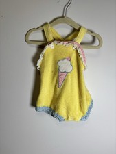 vintage 1970s Doespun baby girl romper yellow terrycloth Union Tag 6/9 Months