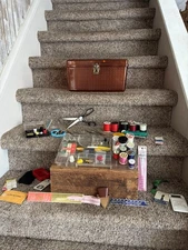 Vintage Plastic Sewing Box With Miscellaneous Sewing Items