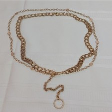 Women's 2-Row Layered Chain Gold Tone Belt Approximately 48" Long