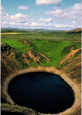Vintage Postcard - Kerio A water-filled explosion crater. Iceland
