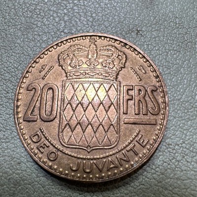 OLD 20 FRANCS 1951 COIN OF MONACO PRINCE RAINER III (AUNC)