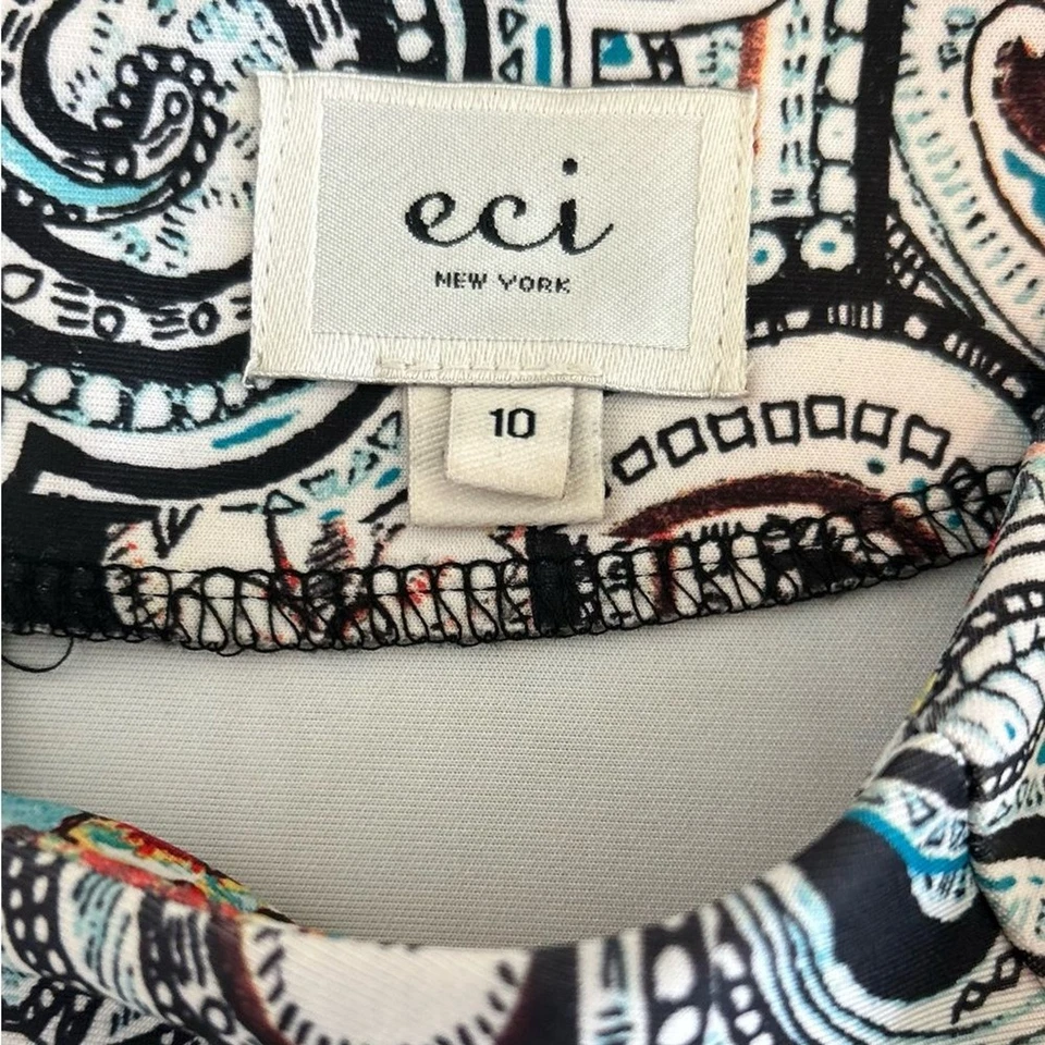 Vestido midi ECI New York azul vaina cachemira y floral con mangas de gorra, talla 10 Foto 2 de 4