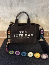 Marc Jacobs The Tote Bag Mini Borsa a Tracolla Nera Tela Sbiadita Piccola Borsetta