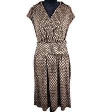 New York & Company Womens XS Geometric Print Tan/Black Wrap Dress Casual