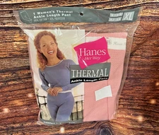 New Vintage Hanes Her Way Pink Thermal Long Underwear Pants Size XL 2000