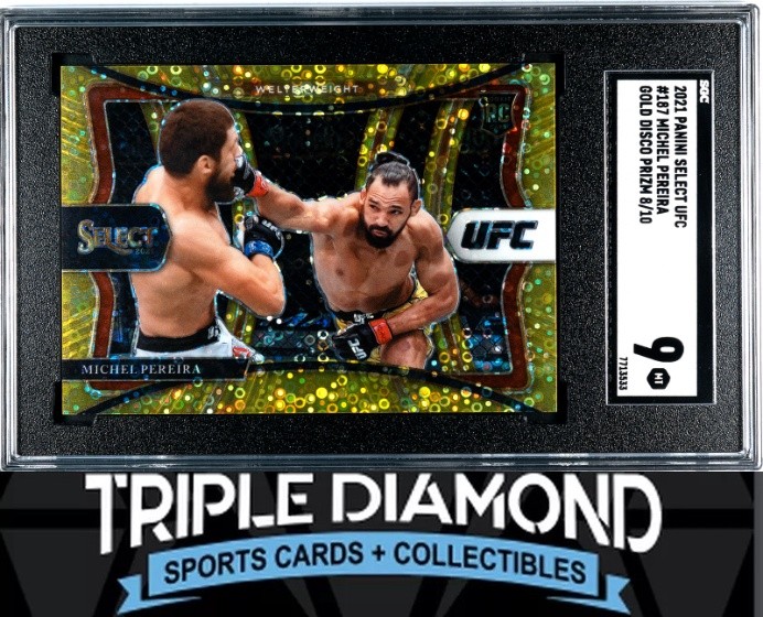 2021 Select UFC Michel Pereira Premier Level Gold Disco Prizm #08/10 SGC 9 AE267