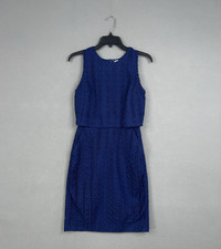 J.Crew Dress Womens 0 Blue Lace Overlay Sheath Eyelet Cocktail Pockets Ladies