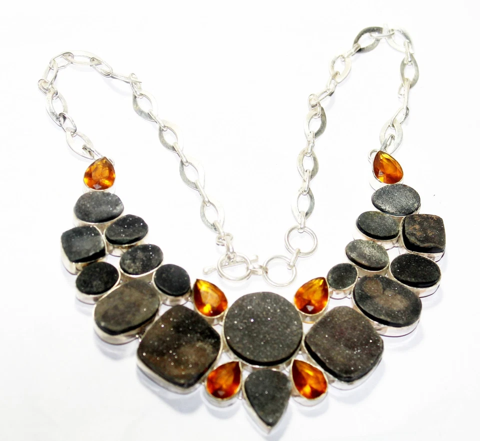 Collar de piedras preciosas de citrino druzy de titanio hecho a mano collar de joyería tamaño 18 pulgadas Foto 2 de 4