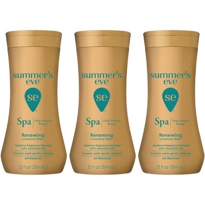 Summer's Eve Cleansing Wash SPA Renewing w/ Essential Oils 12oz Feminine, 3-Pack