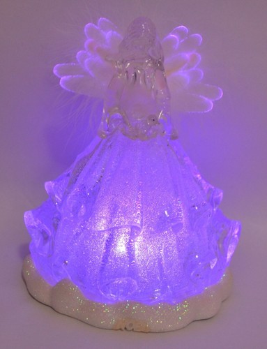 Fiber Optic Acrylic Angel Figurine Color Changing Lights Feather Wings - Imagen 1 de 15