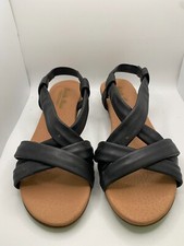 Isabella Rossi Wedge Heel Black  leatherSandals Strappy Shoes Size 38