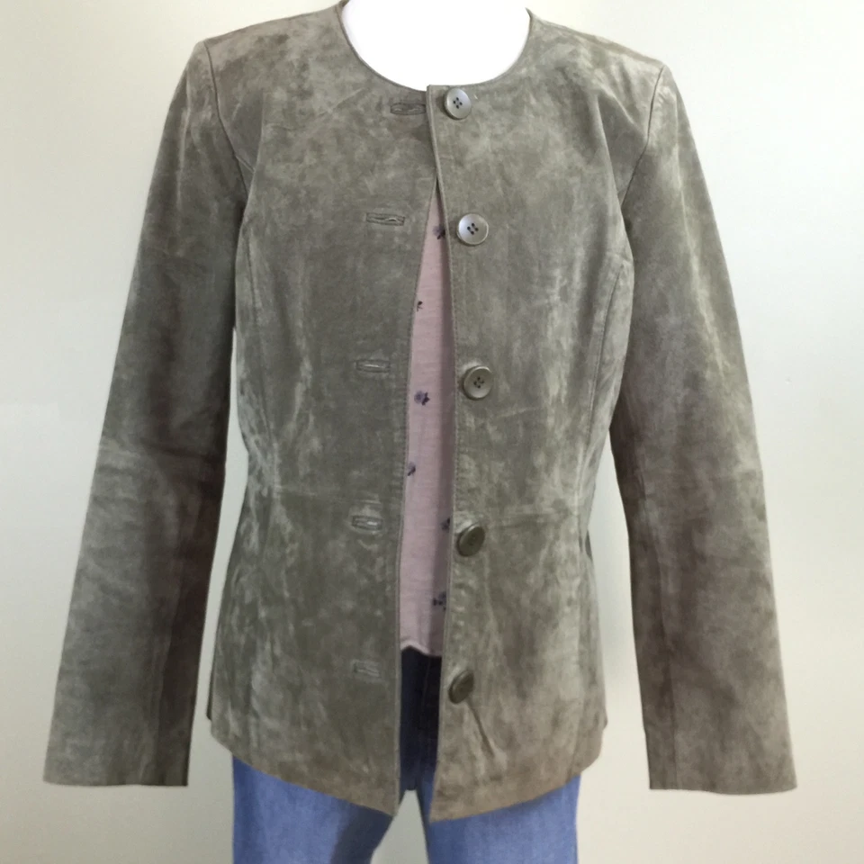 Chaqueta de cuero de gamuza genuina COLDWATER CREEK para mujer talla M verde salvia botón delantero Foto 4 de 4