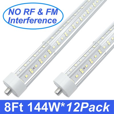 12Pc 8FT T8 LED Shop Light Bulbs FA8 Single Pin 8 Foot LED Tube Light 144W 6500K