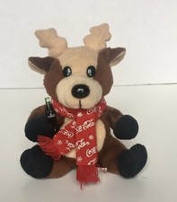 Coca Cola Stuffed Plush Bean Bag Reindeer in Snowflake Scarf 1998 0142 6"