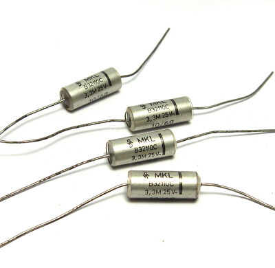 4x Siemens MKL Kondensatoren B32110C, 3.3 µF / 25 V, Audio Capacitors, NOS