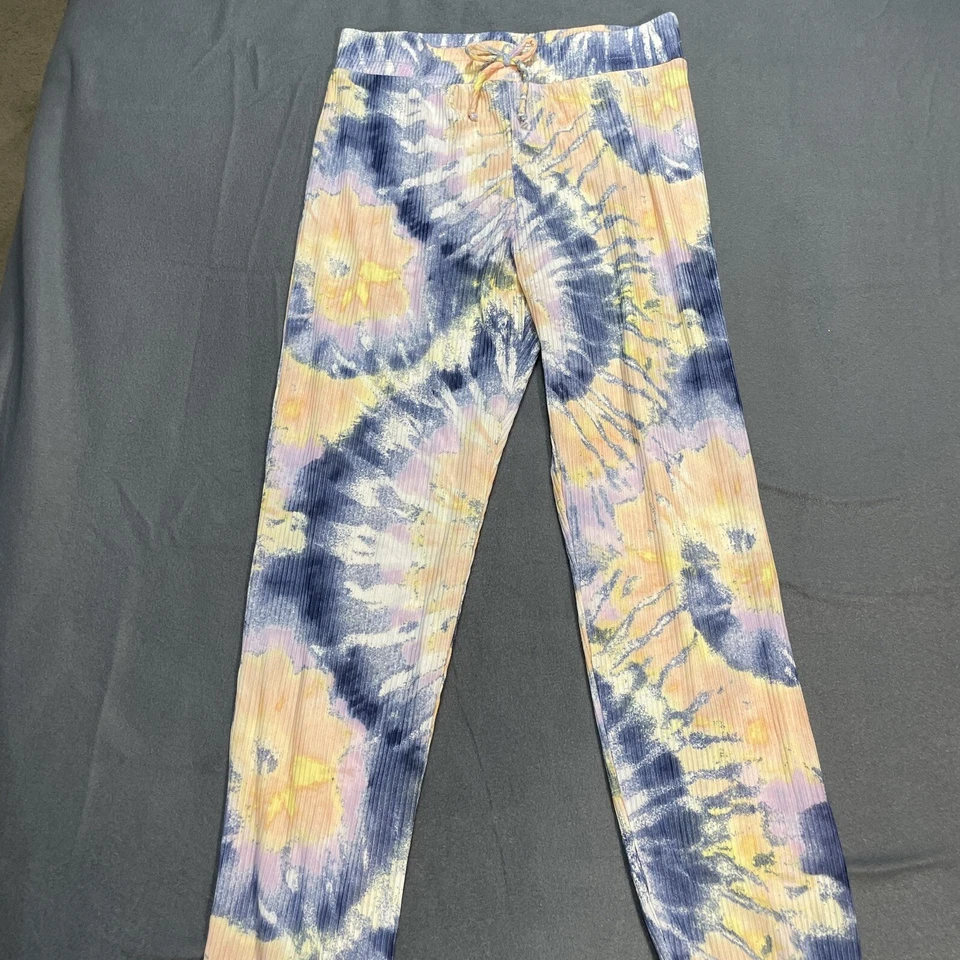 Conjunto deportivo de autoestima para niña niño L 10 pantalones tie dye crop twist costilla azul amarillo nuevo con etiquetas Foto 4 de 4