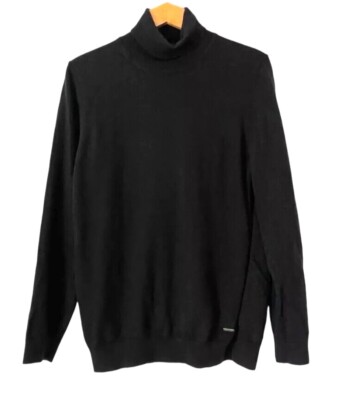 Hugo Boss Mens Jumper Black Polo Neck Roll Neck 100% Wool