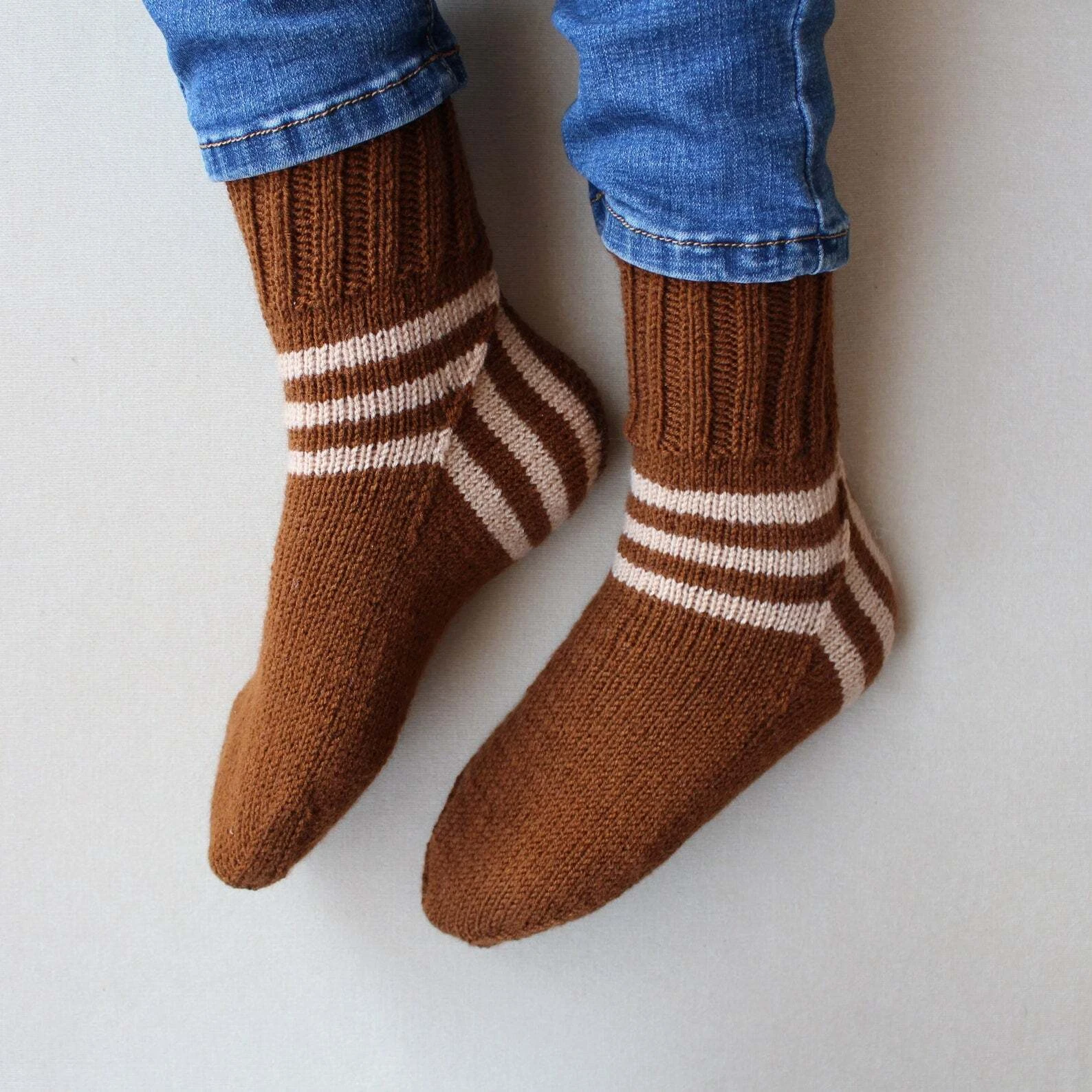 Brown Striped Wide Calf Socks